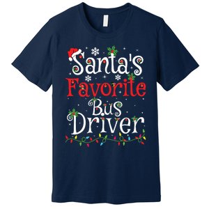 Funny Xmas Lighting Santas Favorite Bus Driver Christmas Premium T-Shirt