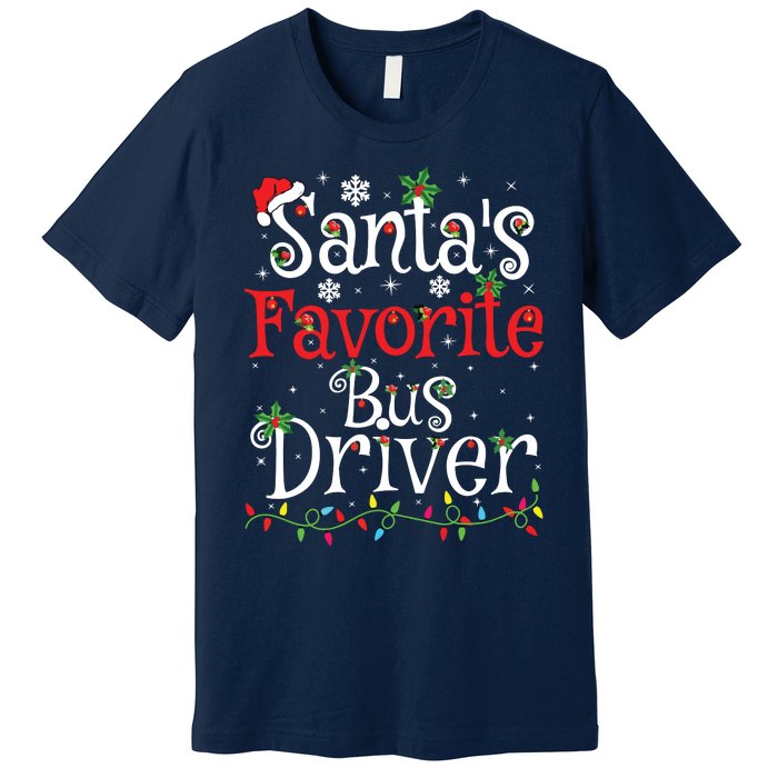 Funny Xmas Lighting Santas Favorite Bus Driver Christmas Premium T-Shirt