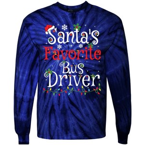 Funny Xmas Lighting Santas Favorite Bus Driver Christmas Tie-Dye Long Sleeve Shirt