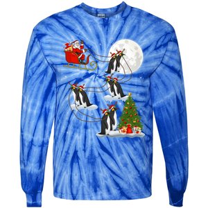 Funny Xmas Lighting Tree Santa Riding Penguin Christmas Funny Gift Tie-Dye Long Sleeve Shirt