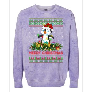 Funny Xmas Lighting Tree Santa Ugly Penguin Christmas Gift Colorblast Crewneck Sweatshirt