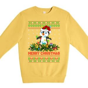 Funny Xmas Lighting Tree Santa Ugly Penguin Christmas Gift Premium Crewneck Sweatshirt