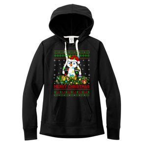 Funny Xmas Lighting Tree Santa Ugly Penguin Christmas Gift Women's Fleece Hoodie