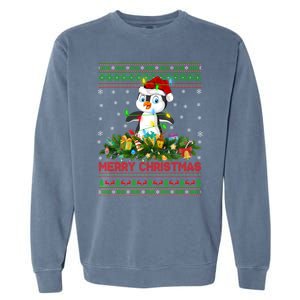 Funny Xmas Lighting Tree Santa Ugly Penguin Christmas Gift Garment-Dyed Sweatshirt