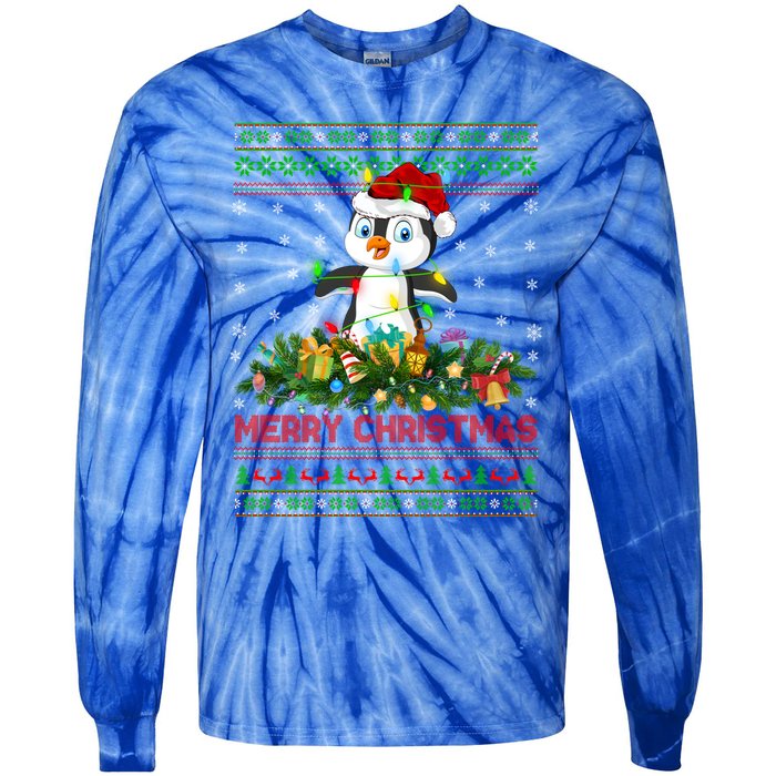 Funny Xmas Lighting Tree Santa Ugly Penguin Christmas Gift Tie-Dye Long Sleeve Shirt