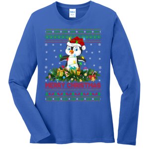 Funny Xmas Lighting Tree Santa Ugly Penguin Christmas Gift Ladies Long Sleeve Shirt