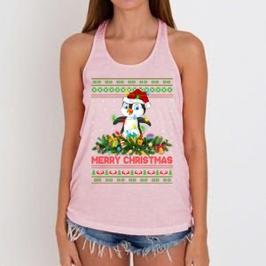 Funny Xmas Lighting Tree Santa Ugly Penguin Christmas Gift Women's Knotted Racerback Tank