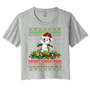 Funny Xmas Lighting Tree Santa Ugly Penguin Christmas Gift Women's Crop Top Tee