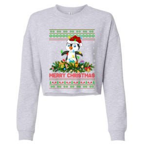 Funny Xmas Lighting Tree Santa Ugly Penguin Christmas Gift Cropped Pullover Crew