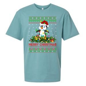 Funny Xmas Lighting Tree Santa Ugly Penguin Christmas Gift Sueded Cloud Jersey T-Shirt