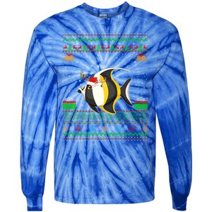 Funny Xmas Lighting Santa Hat Ugly Angelfish Christmas Meaningful Gift Tie-Dye Long Sleeve Shirt