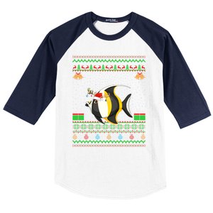 Funny Xmas Lighting Santa Hat Ugly Angelfish Christmas Meaningful Gift Baseball Sleeve Shirt