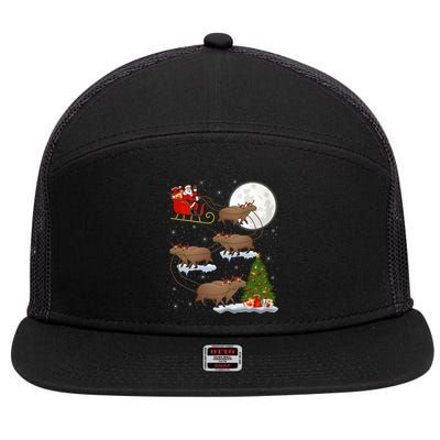 Funny Xmas Lighting Tree Santa Riding Capybara Christmas Gift 7 Panel Mesh Trucker Snapback Hat