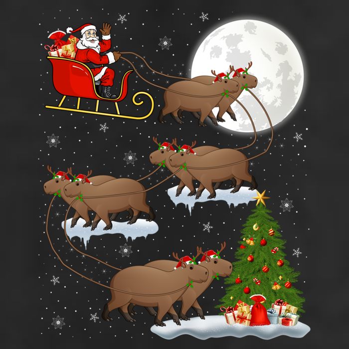 Funny Xmas Lighting Tree Santa Riding Capybara Christmas Gift 7 Panel Mesh Trucker Snapback Hat