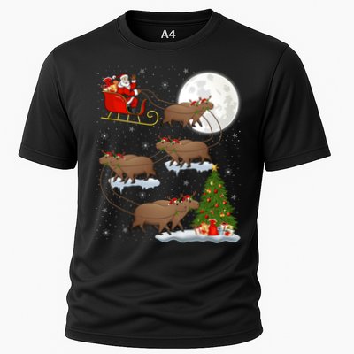 Funny Xmas Lighting Tree Santa Riding Capybara Christmas Gift Performance Shirt