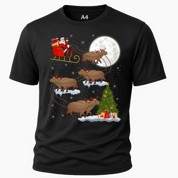 Funny Xmas Lighting Tree Santa Riding Capybara Christmas Gift Cooling Performance Crew T-Shirt