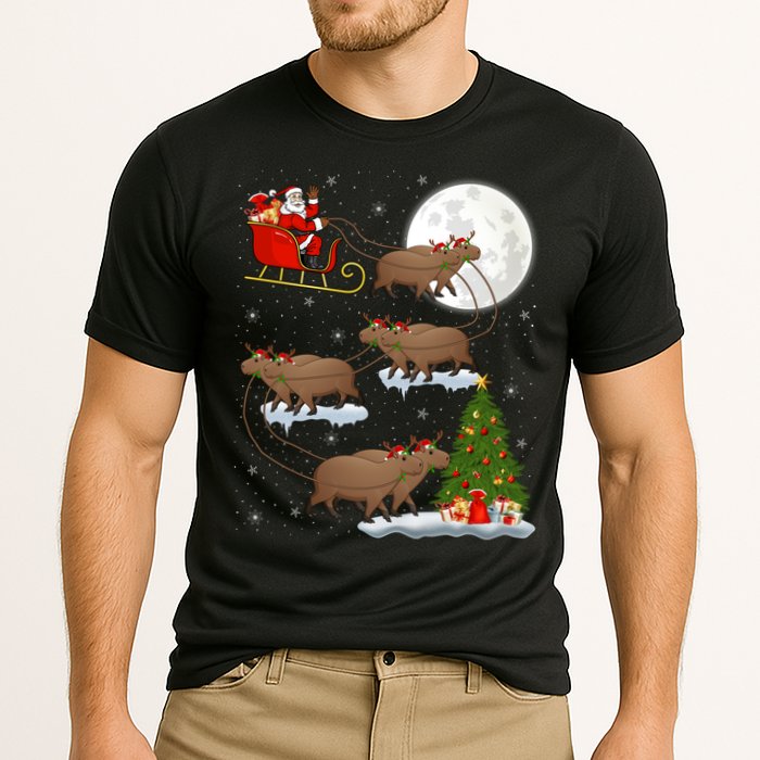 Funny Xmas Lighting Tree Santa Riding Capybara Christmas Gift Cooling Performance Crew T-Shirt