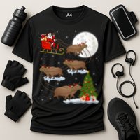 Funny Xmas Lighting Tree Santa Riding Capybara Christmas Gift Cooling Performance Crew T-Shirt