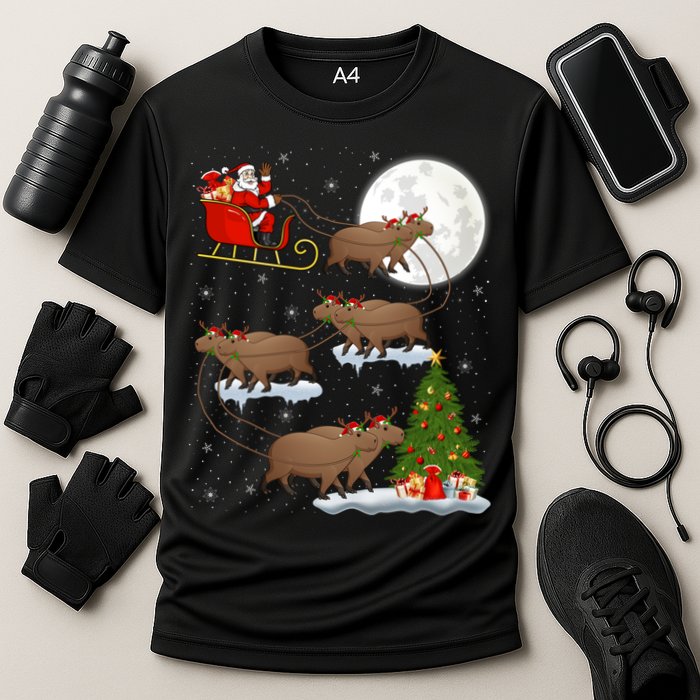 Funny Xmas Lighting Tree Santa Riding Capybara Christmas Gift Cooling Performance Crew T-Shirt