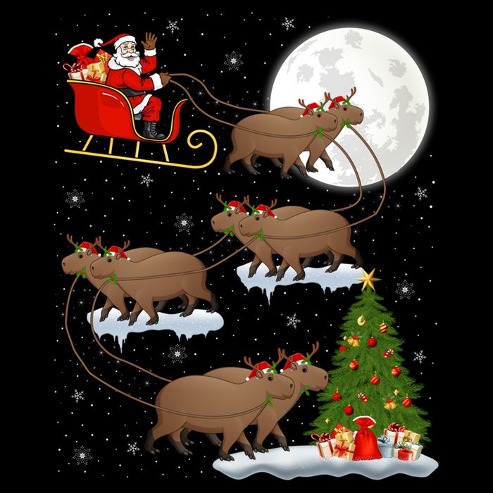 Funny Xmas Lighting Tree Santa Riding Capybara Christmas Gift Cooling Performance Crew T-Shirt