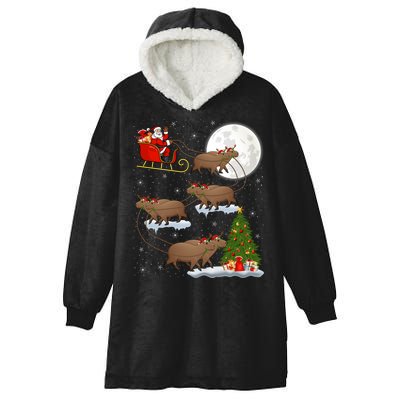 Funny Xmas Lighting Tree Santa Riding Capybara Christmas Gift Hooded Wearable Blanket