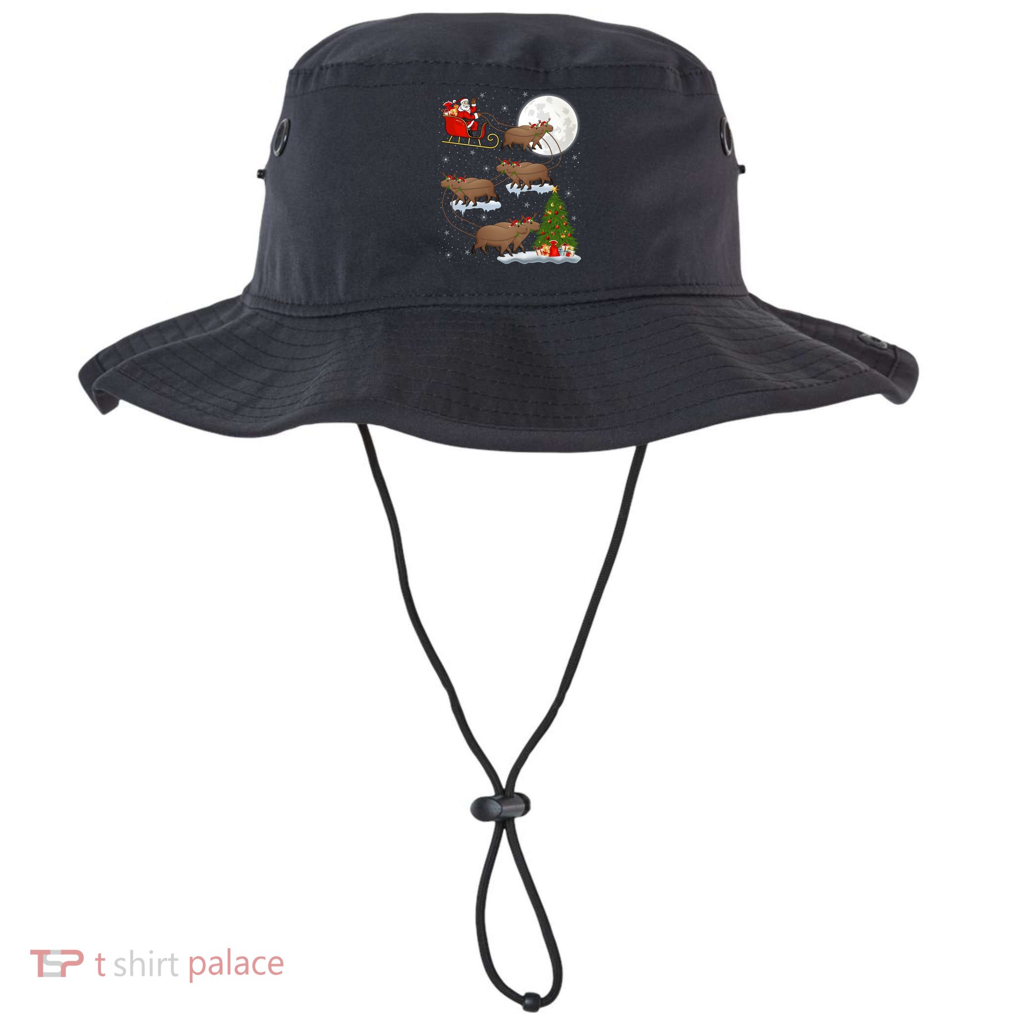 Funny Xmas Lighting Tree Santa Riding Capybara Christmas Gift Bucket Hat