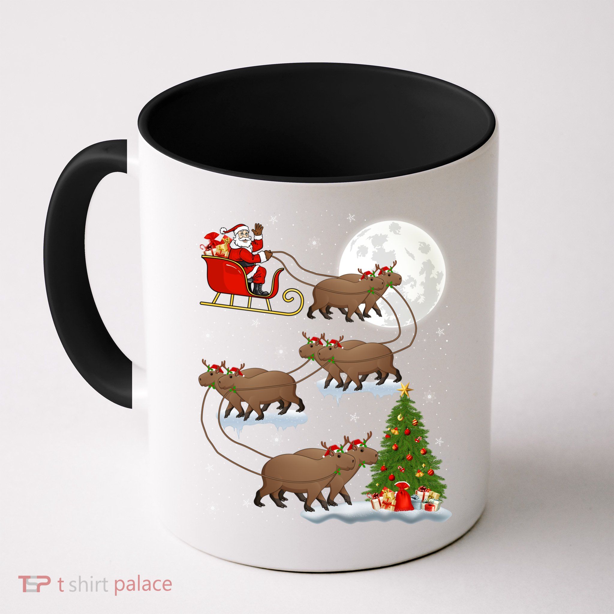 Funny Xmas Lighting Tree Santa Riding Capybara Christmas Gift Mug