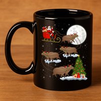 Funny Xmas Lighting Tree Santa Riding Capybara Christmas Gift 11oz C Handle Ceramic Mug