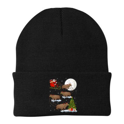 Funny Xmas Lighting Tree Santa Riding Capybara Christmas Gift Beanie