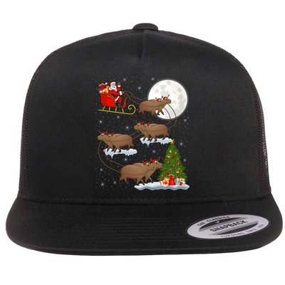 Funny Xmas Lighting Tree Santa Riding Capybara Christmas Gift Flatbill Hat