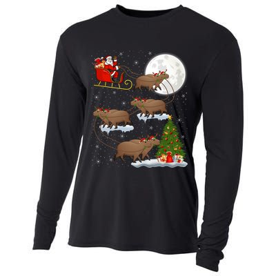Funny Xmas Lighting Tree Santa Riding Capybara Christmas Gift Cooling Performance Long Sleeve Crew