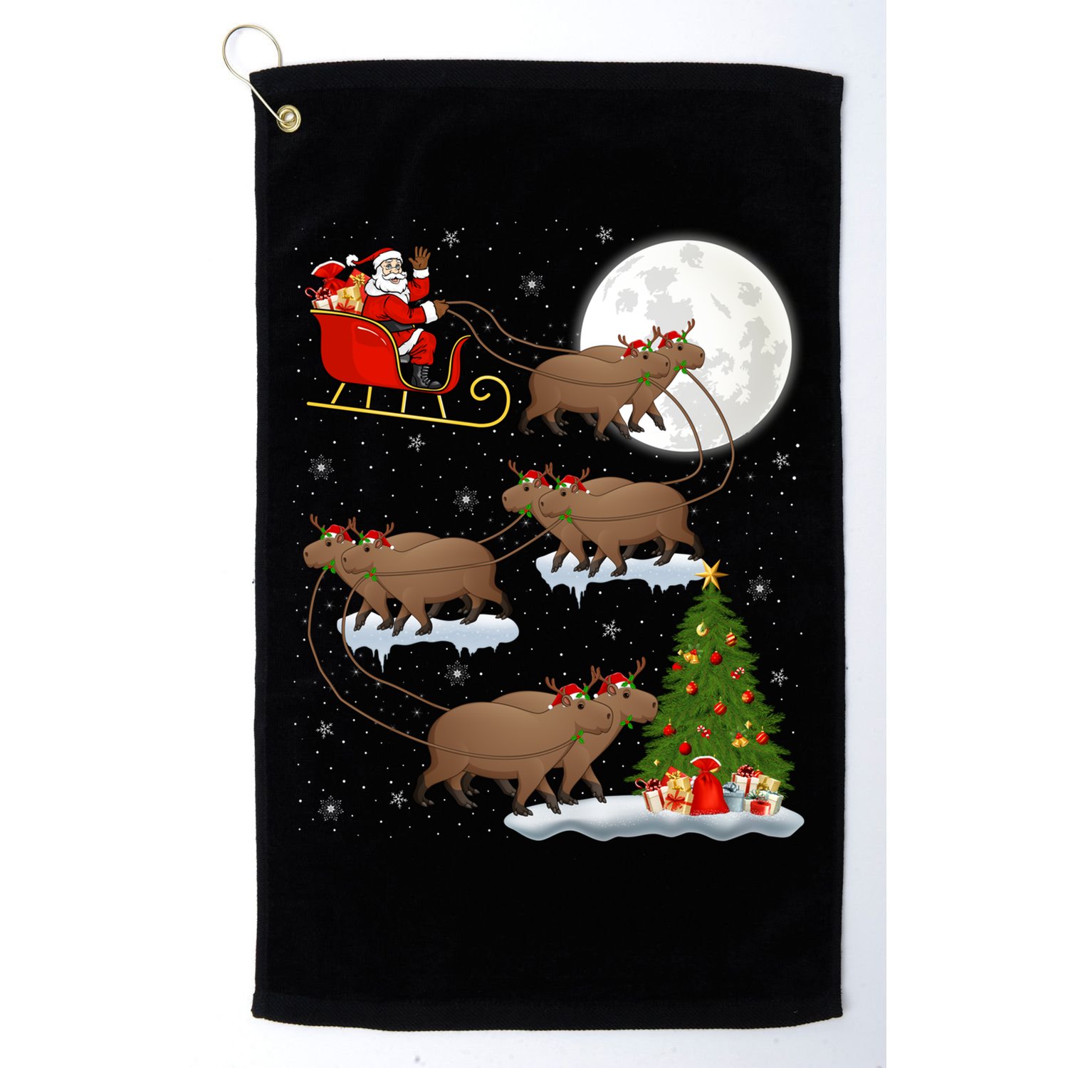 Funny Xmas Lighting Tree Santa Riding Capybara Christmas Gift Golf Towel