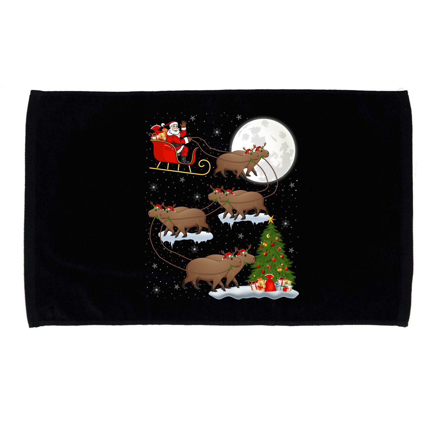 Funny Xmas Lighting Tree Santa Riding Capybara Christmas Gift Microfiber Hand Towel