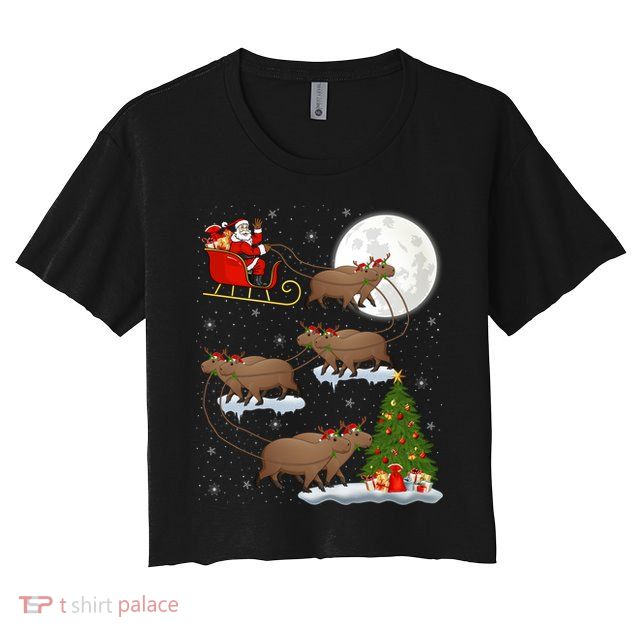 Funny Xmas Lighting Tree Santa Riding Capybara Christmas Gift Crop Top