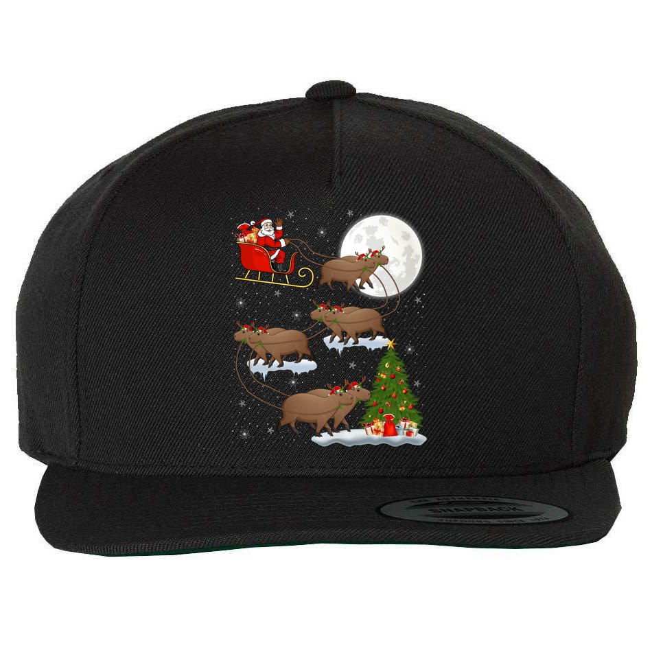 Funny Xmas Lighting Tree Santa Riding Capybara Christmas Gift Wool Snapback Cap