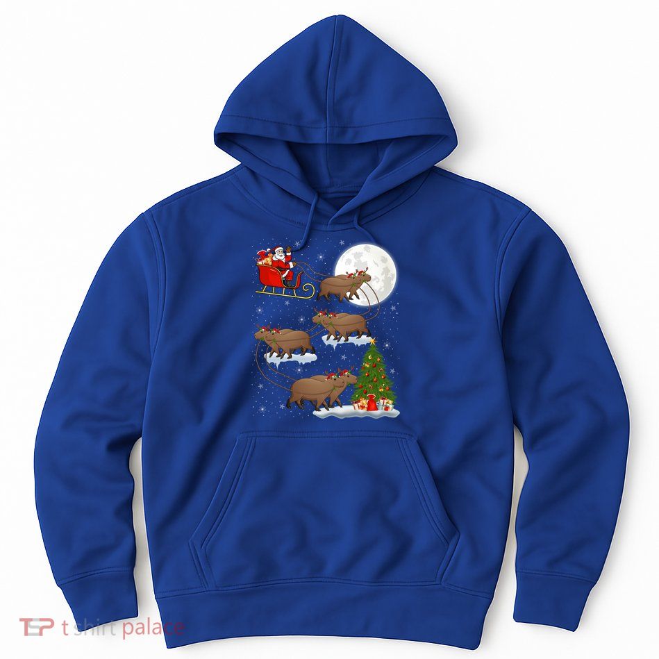 Funny Xmas Lighting Tree Santa Riding Capybara Christmas Gift Hoodie