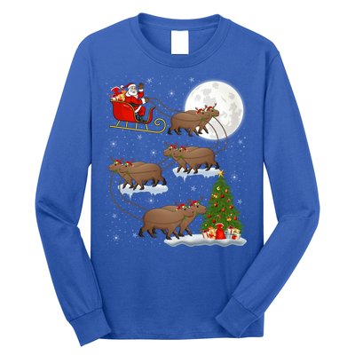 Funny Xmas Lighting Tree Santa Riding Capybara Christmas Gift Long Sleeve Shirt