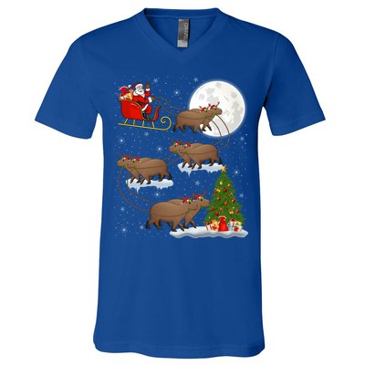 Funny Xmas Lighting Tree Santa Riding Capybara Christmas Gift V-Neck T-Shirt