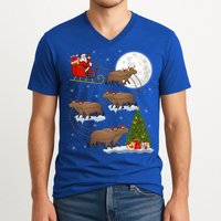 Funny Xmas Lighting Tree Santa Riding Capybara Christmas Gift V-Neck T-Shirt