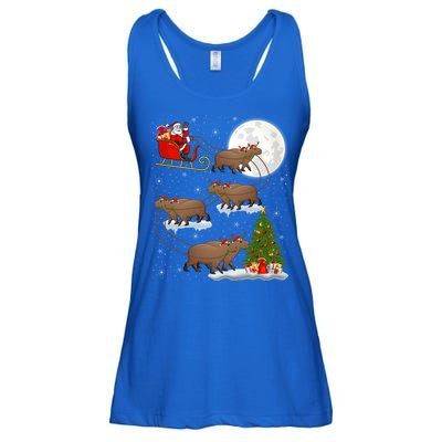 Funny Xmas Lighting Tree Santa Riding Capybara Christmas Gift Ladies Essential Flowy Tank