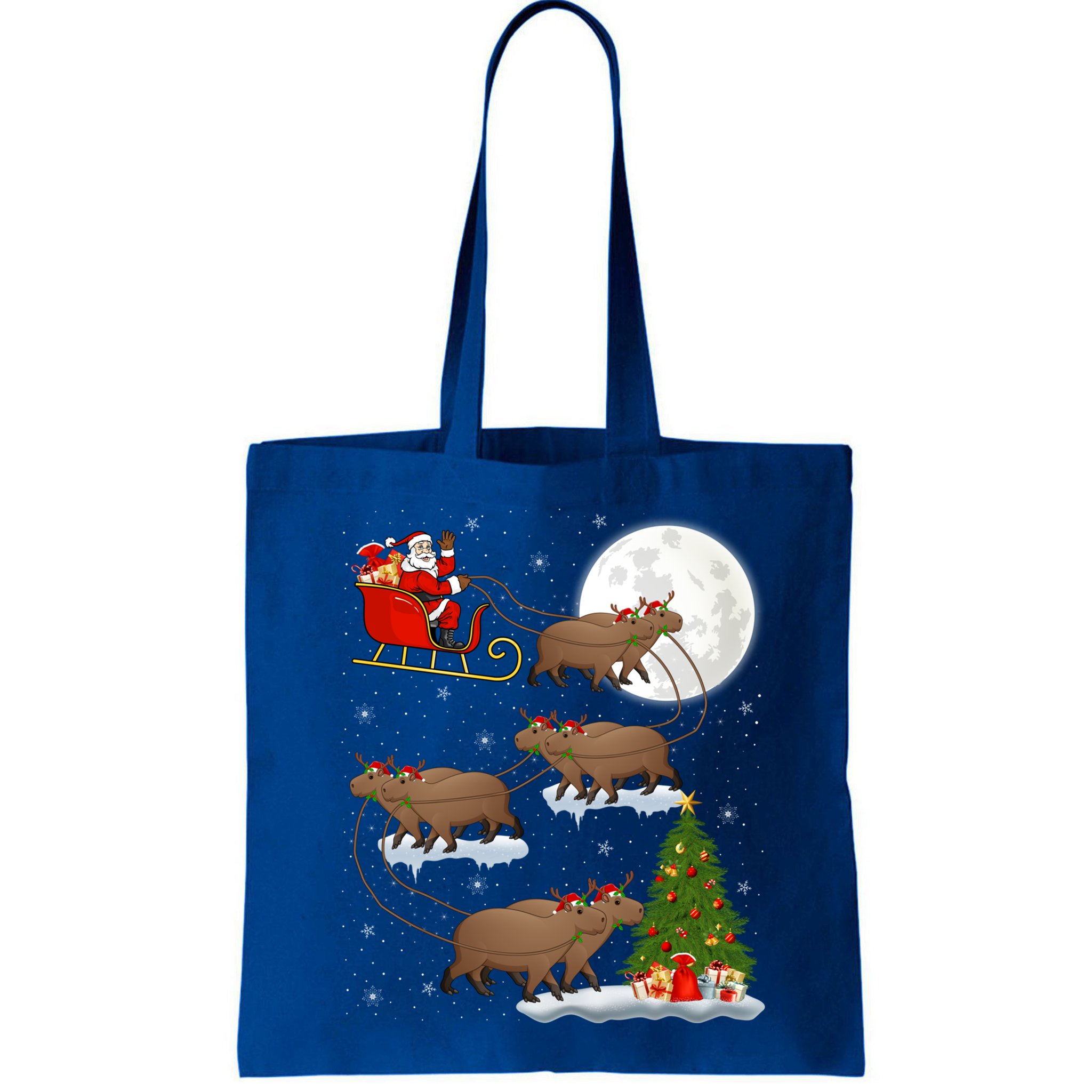 Funny Xmas Lighting Tree Santa Riding Capybara Christmas Gift Bag