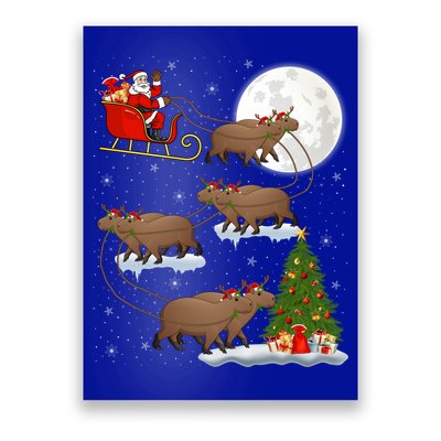 Funny Xmas Lighting Tree Santa Riding Capybara Christmas Gift Poster