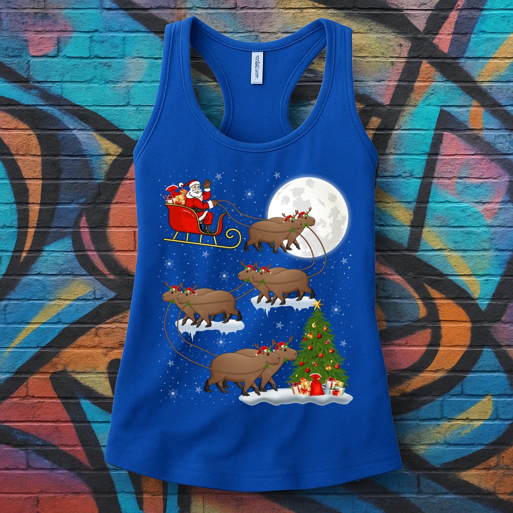 Funny Xmas Lighting Tree Santa Riding Capybara Christmas Gift Womens Tank Top