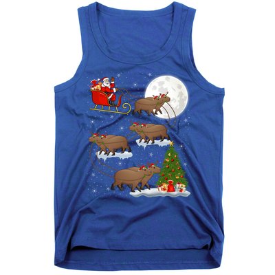 Funny Xmas Lighting Tree Santa Riding Capybara Christmas Gift Tank Top