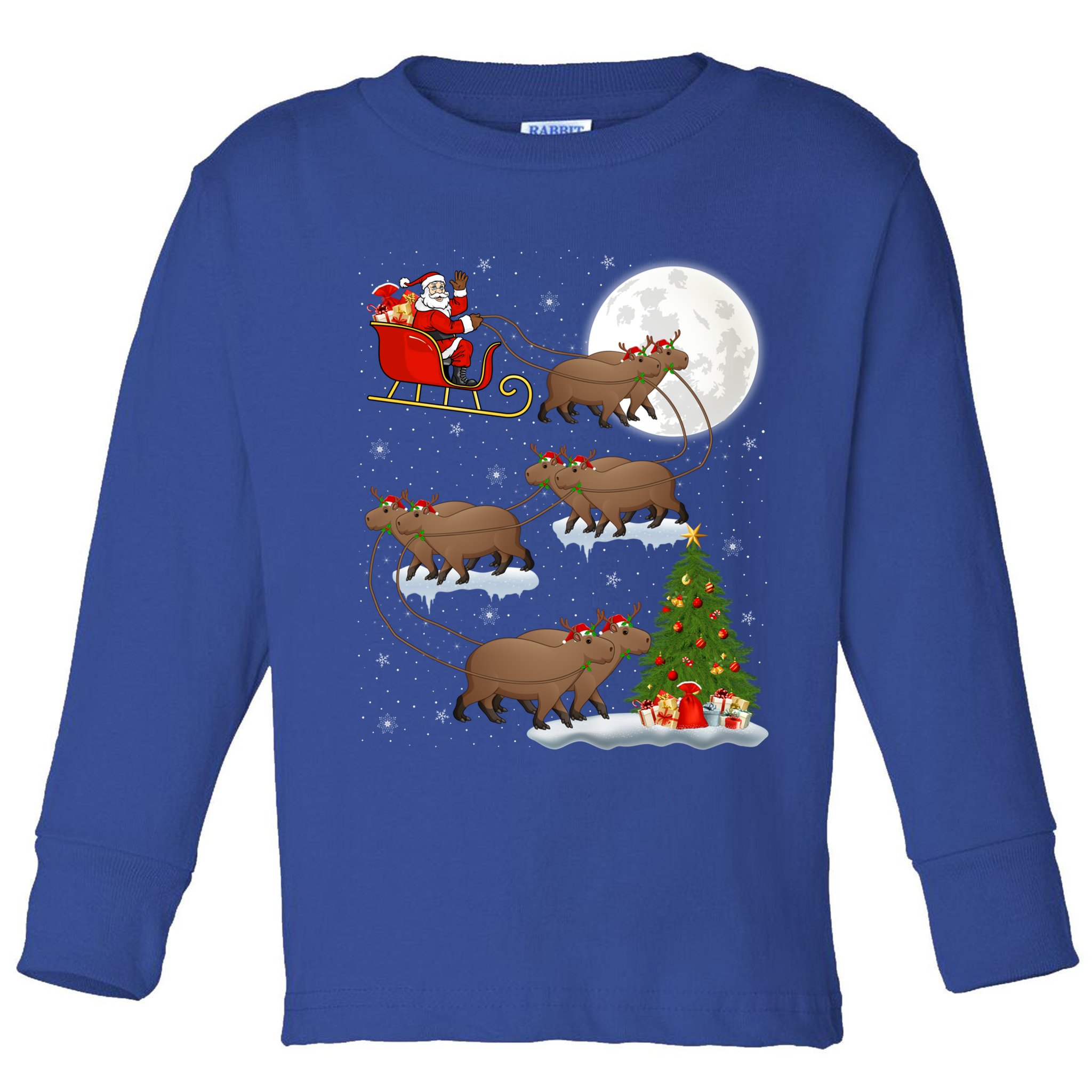 Funny Xmas Lighting Tree Santa Riding Capybara Christmas Gift Toddler Long Sleeve Shirt