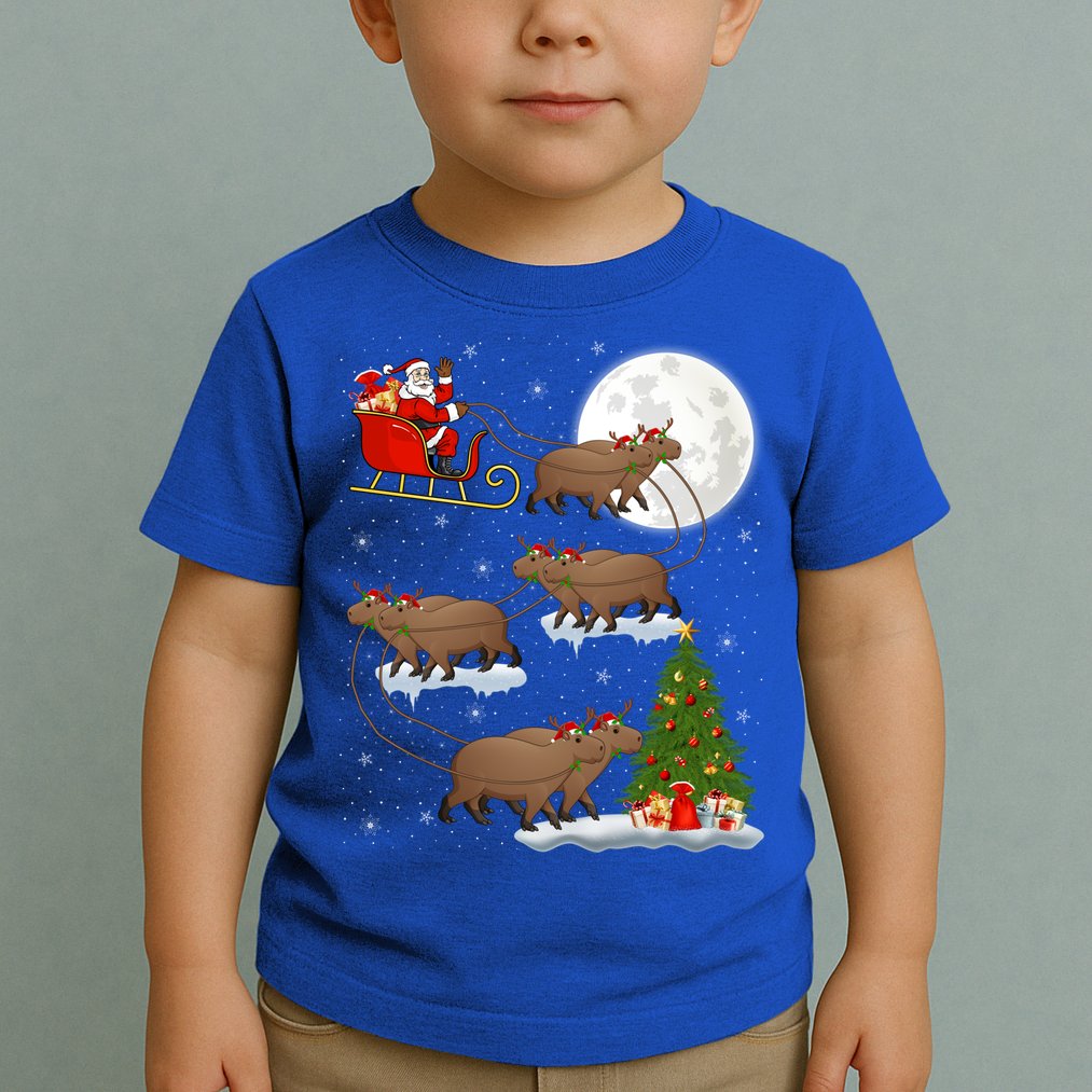 Funny Xmas Lighting Tree Santa Riding Capybara Christmas Gift Toddler T-Shirt