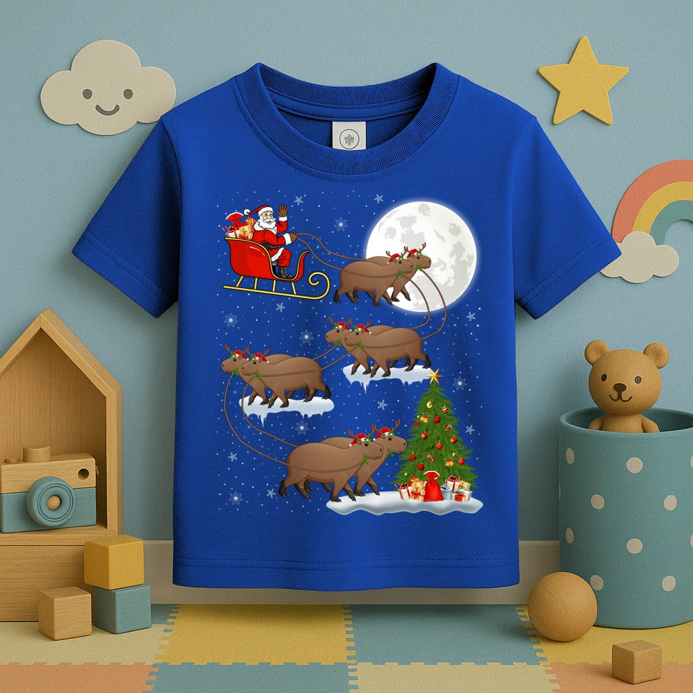 Funny Xmas Lighting Tree Santa Riding Capybara Christmas Gift Toddler T-Shirt