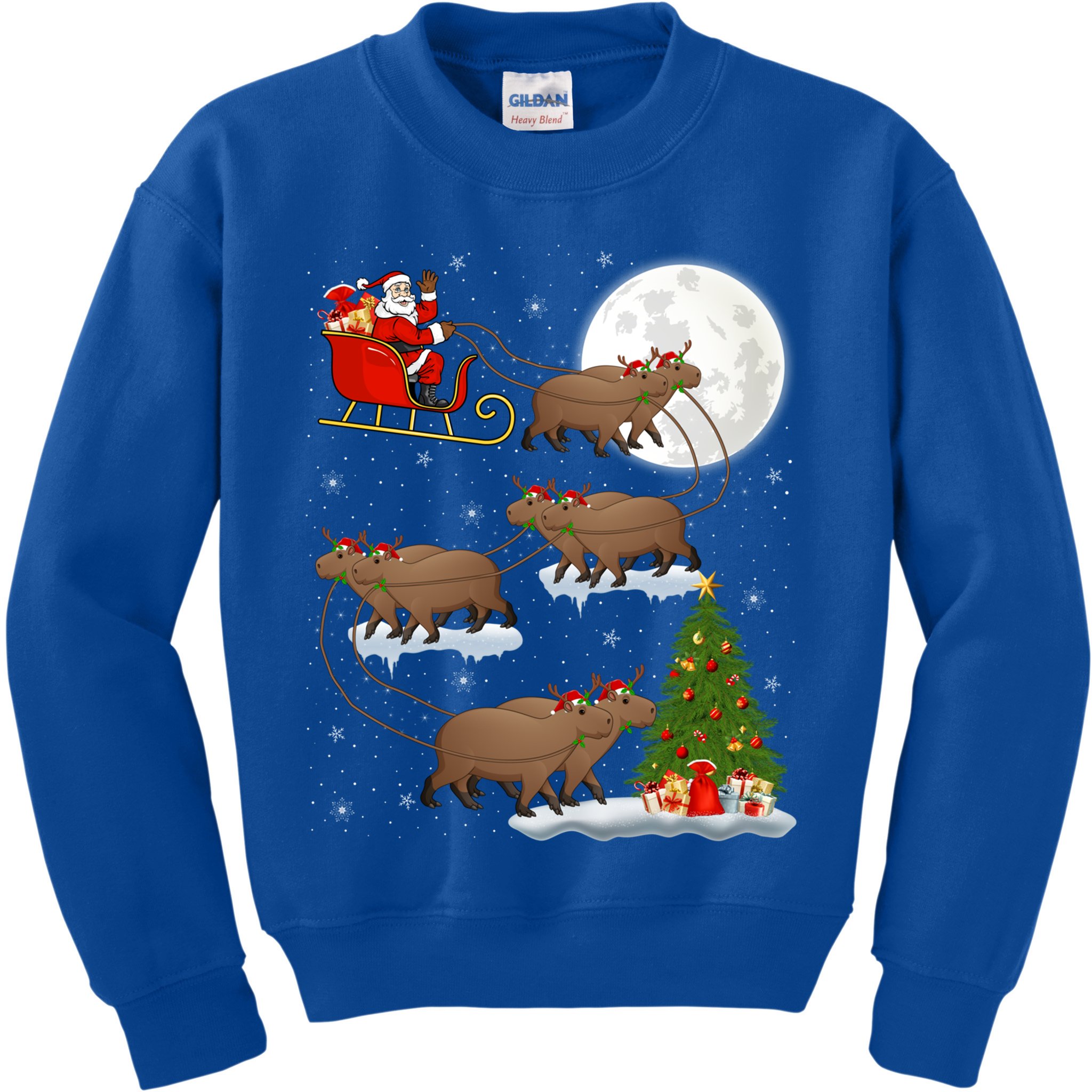Funny Xmas Lighting Tree Santa Riding Capybara Christmas Gift Kids Sweatshirt