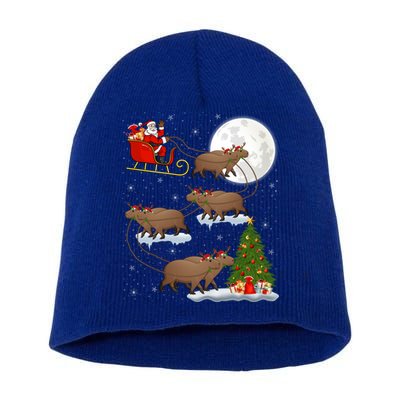 Funny Xmas Lighting Tree Santa Riding Capybara Christmas Gift Short Acrylic Beanie