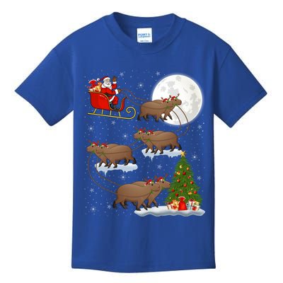 Funny Xmas Lighting Tree Santa Riding Capybara Christmas Gift Kids T-Shirt